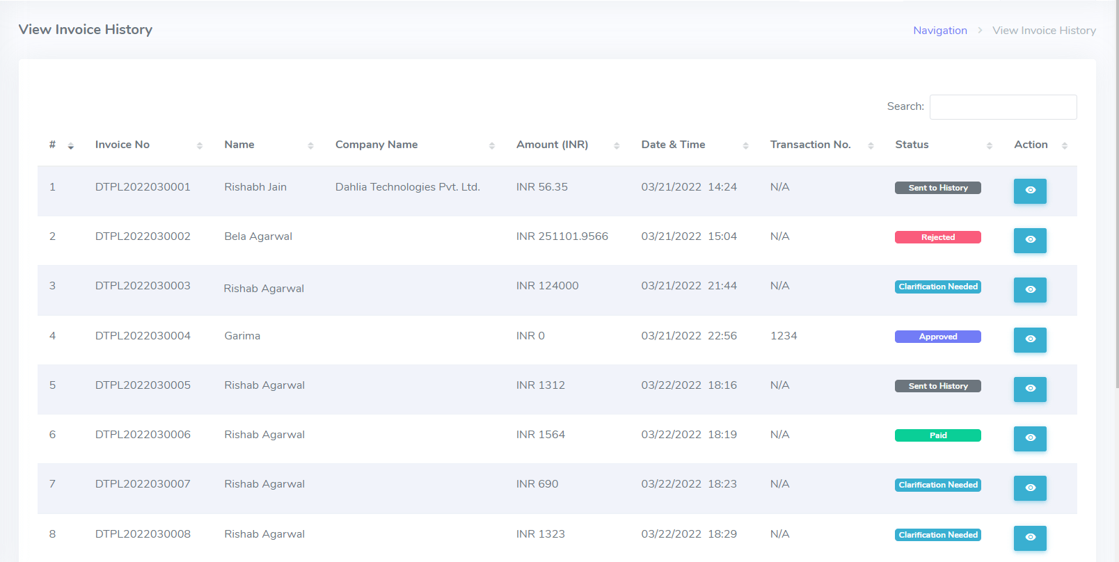 View Invoice History